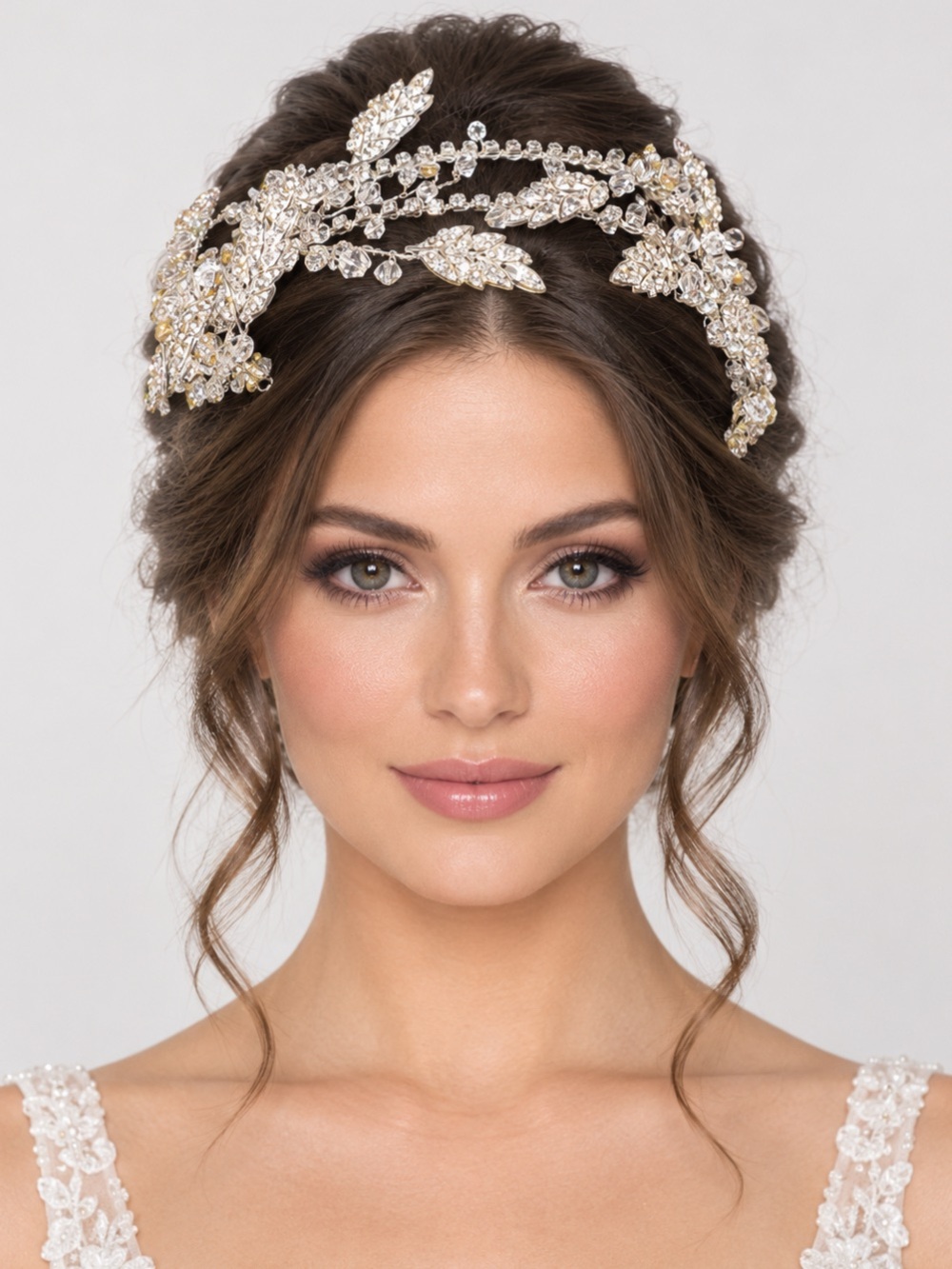 Crystal Leaf Bridal Tiara Headband - Silver
